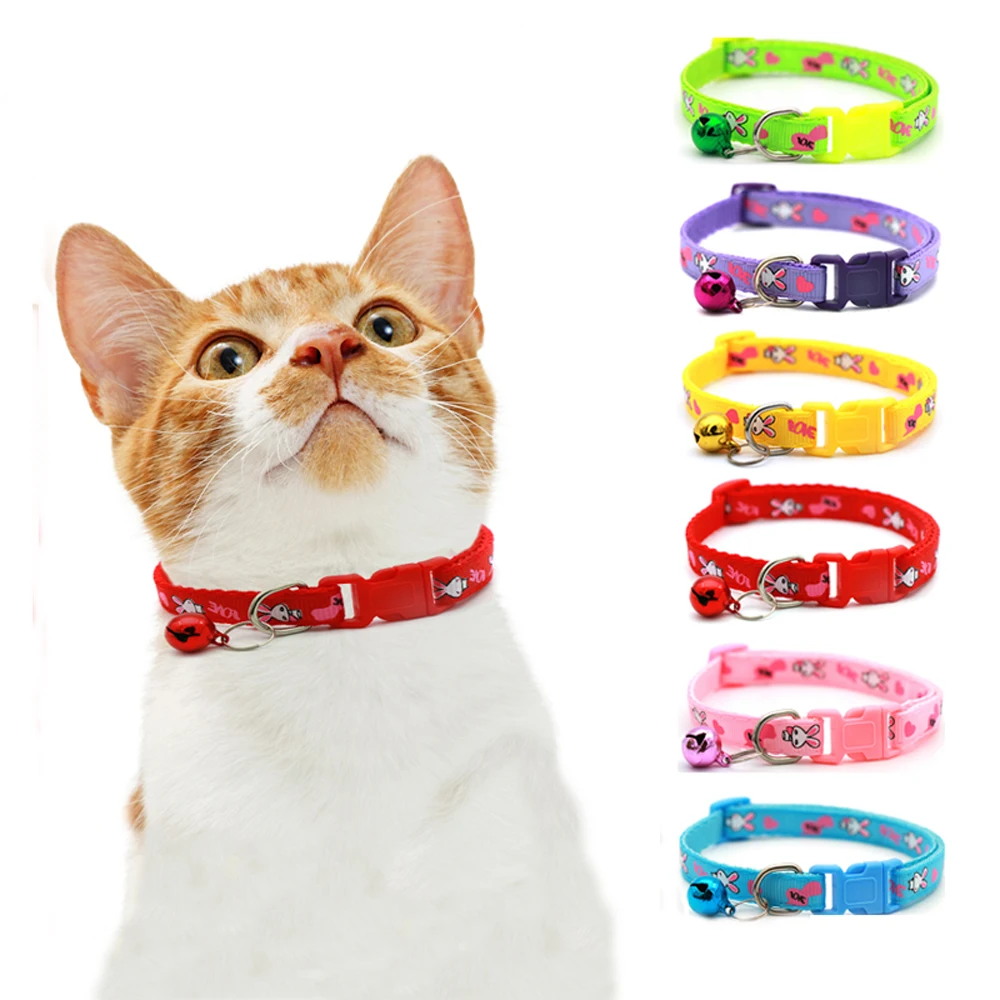 

1pc Fashion Pet Cat Dog Collar Multiple Colors Rabbit Leopard Print Bone Kitty Collar Buckle Necklace With Bell Puppy Supplies