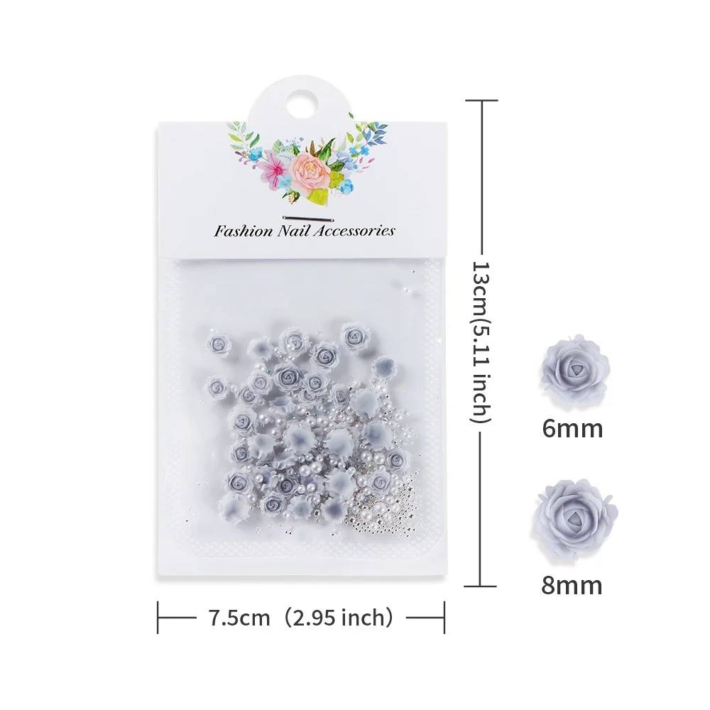 30-Piece Pink Rose 3D Nail Rhinestone and Pearl Charms Set