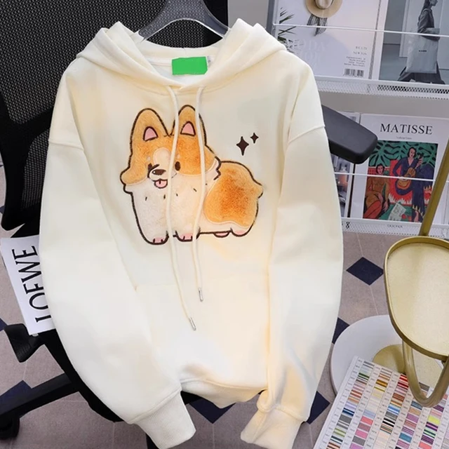 Pulôver bordado para mulheres Corgi Dog, moletom dos desenhos