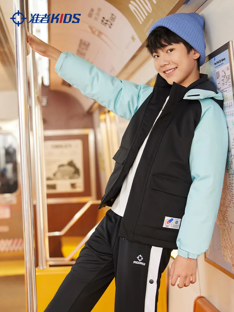 RIGORER Children Short Cotton padded Jacket Basketball Training Comfortable Students Winter Coat Casual Hoodie Warm down jacket