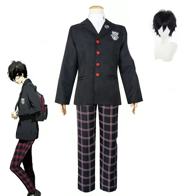 

Костюм для косплея из аниме Game Persona 5 P5 Amamiya Ren Kurusu Akira, мужской черный костюм, пальто, рубашка, брюки, парик для ролевых игр на Хэллоуин, полный костюм