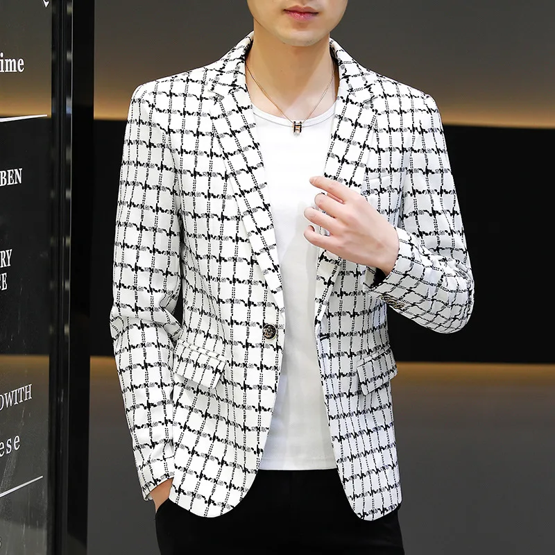 

2023 Men's Casual Plaid Suit Jacket Youth New Fashion and Handsome Suit