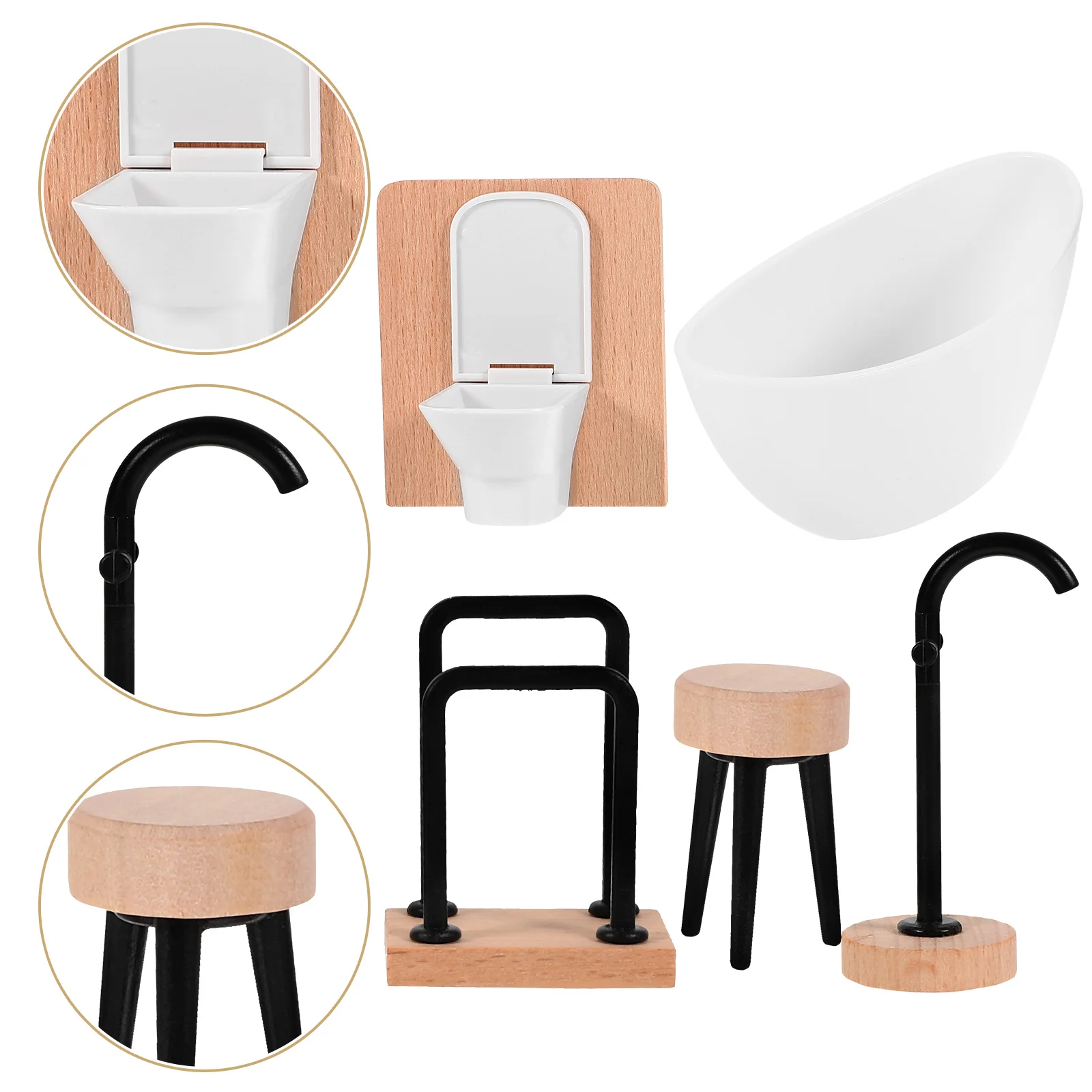 

5 Pcs Simulation Mini Furniture Dollhouse Miniature Scene Model Water Trough Shower Room Accessories Ornaments