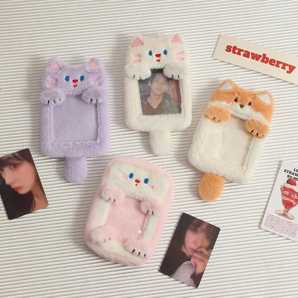 INS Cute Angel Rabbit Plush Photocard Holder Kpop Idol Photo Sleeve Protective Case Student ID Card Cover With Keychain Pendant 4