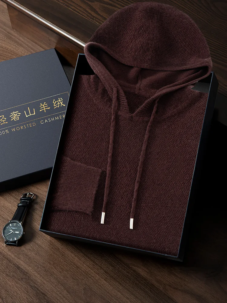 ANGEL Men's Hooded Pullover 100% Cashmere Knitted Sweater  Autumn Winter New Style Long Sleeve Sweater Casual Sports Hoodie Top 5
