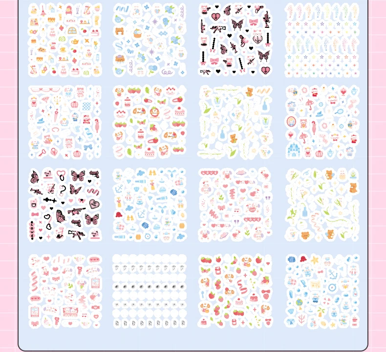 28sheets Kawaii Mini Cartoon Sticker Book DIY Diary Album Scrapbook Handmade Collage Material Cute Children's Stickers