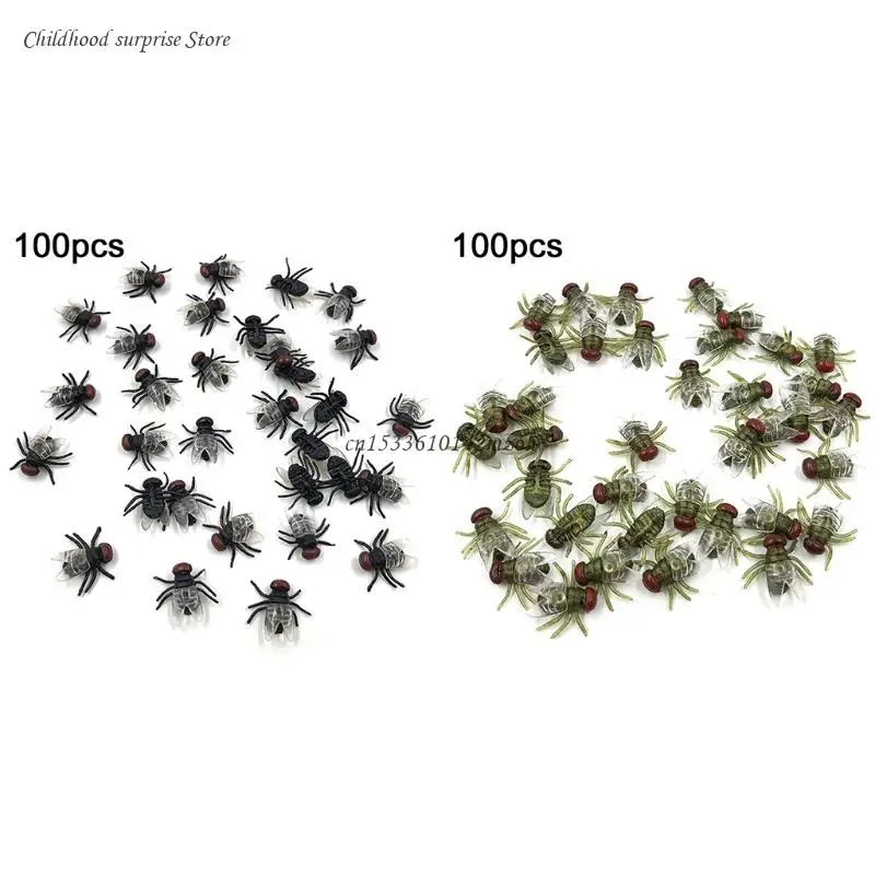 

100 шт. поддельные мухи, пластиковые имитации насекомых, мух, ошибок, игрушки-шутки, розыгрыши, сувениры для Хэллоуина, Прямая