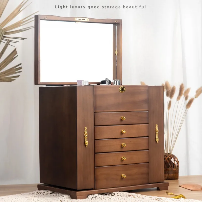 Wooden Retro Style Jewelry Box Large Display Storage Cosmetics Multilayer Drawers Organizer for Cosmetics Packaging Supplies