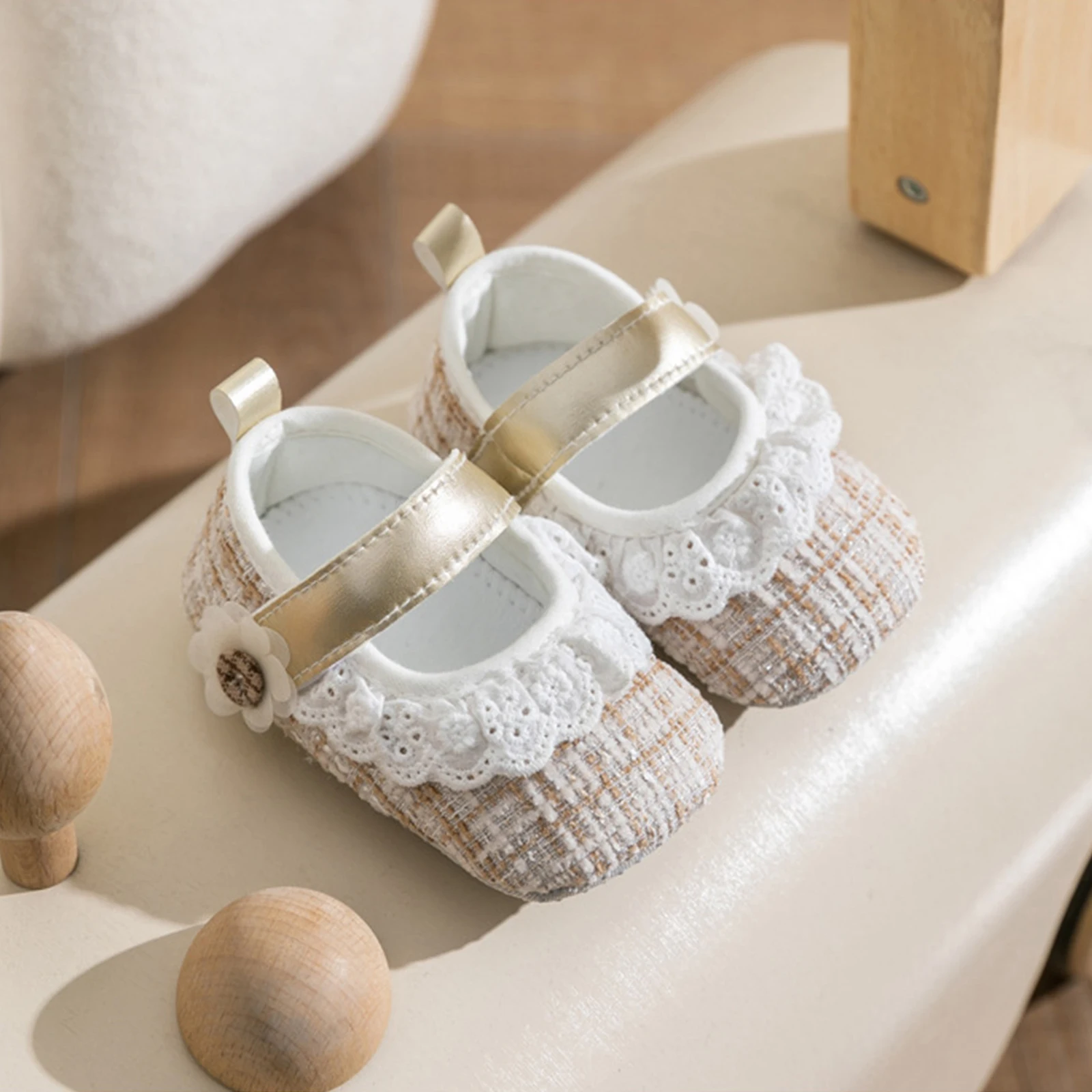 Princess Baby Girls Shoes Ruffle Plaid Flats Moccasins Soft Soles Mary Jane Shoes Cute Casual Walking for Newborn Toddler