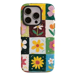Grid Pattern Flower Design 2 - in - 1 Phone Case with Film Shell for Honor 50 Pro (Hua002)