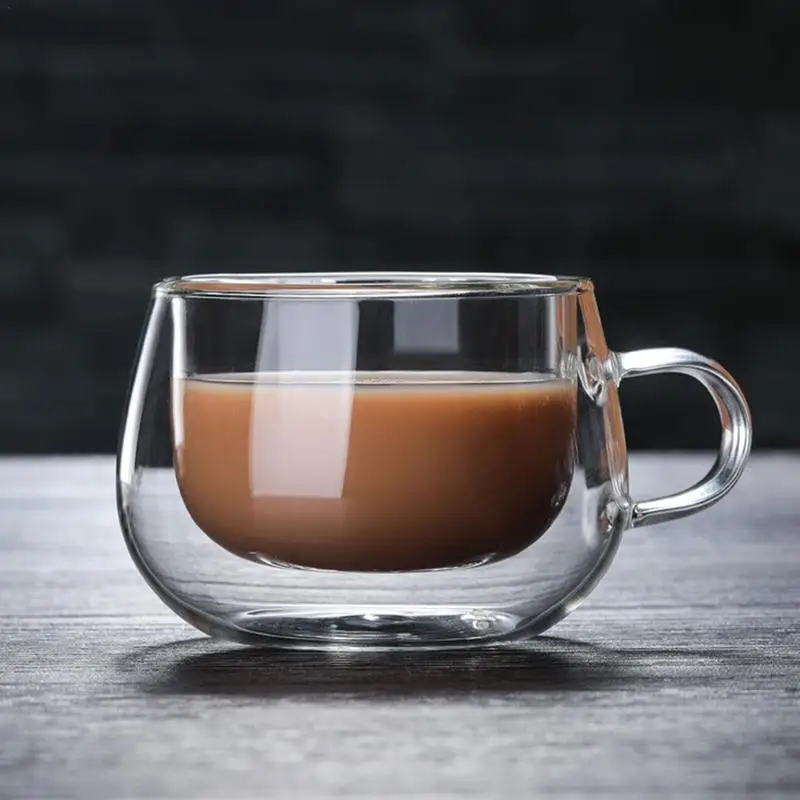 

Clear Coffee Mug Heat Resistant Espresso Coffee Cup With Handle Double Layer Anti Scald Latte Mugs For Cappuccino Tea Cups