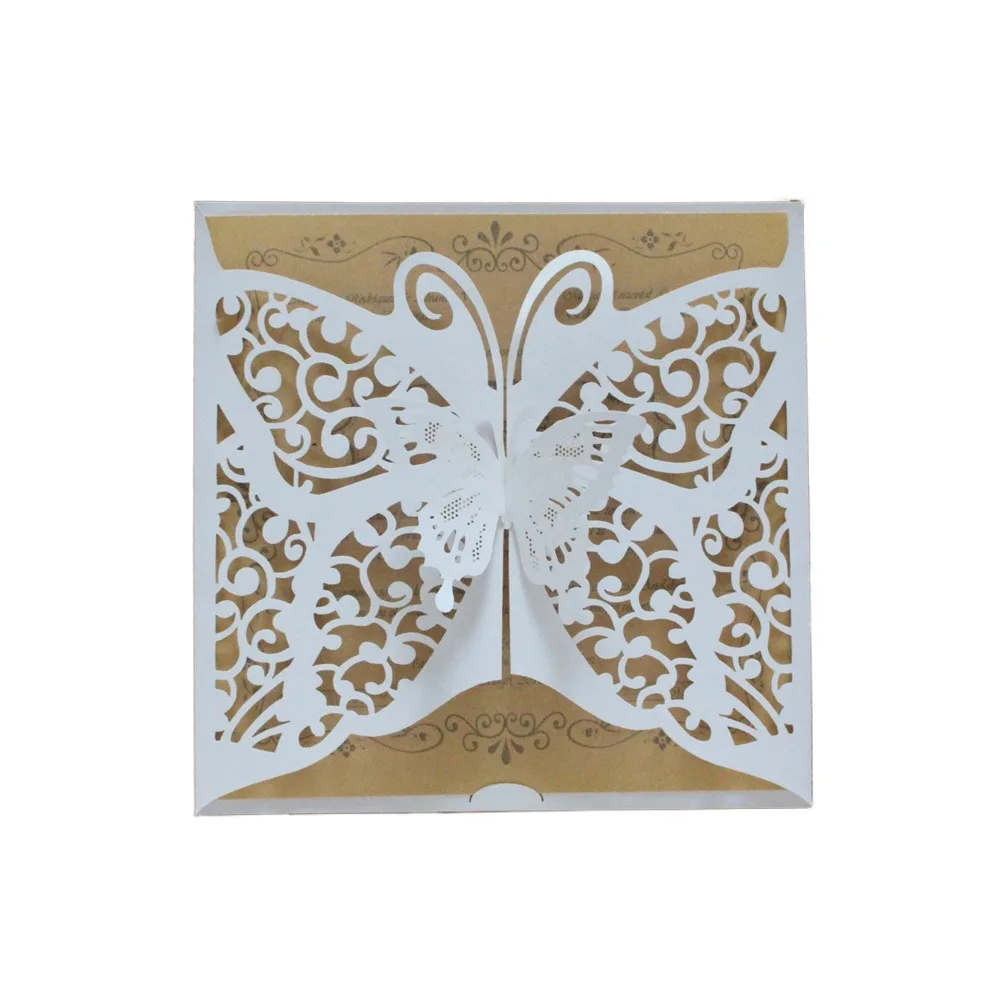 

White Butterfly Laser Cut Invitation Card Wedding Marriage Anniversary Fall Winter Holiday Greeting Card 50 pcs.