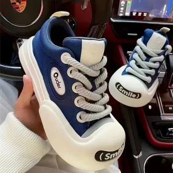 여성용 레이스업 플랫폼 스포츠 신발, 야외 편안한 캐주얼 신발, 가황 신발, 럭셔리 디자이너, 2023 신상