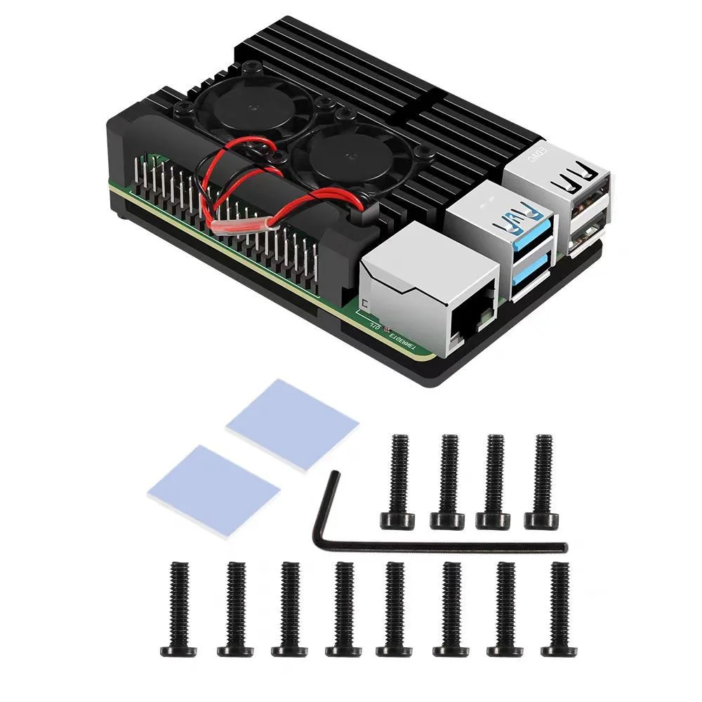 Enhanced Black Aluminum Cooling Enclosure with Dual Fans