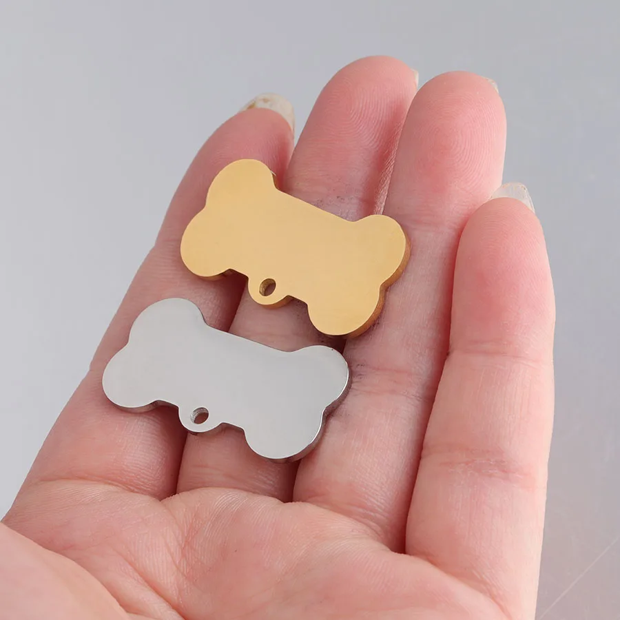 20Pcs/Lot 31*16mm High Quality Mirror Polished Stainless Steel Pet ID Tag Dog Bone Charms DIY Pendant