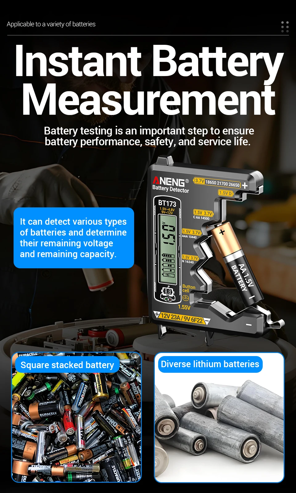 Digitales Multimeter Gratis Geschenk Batterietester-Set ANENG 1999 Zählungen Auto AC/DC Spannungsprüfer Ohm Strom Amperemeter Detektor Werkzeuge – Detail 12