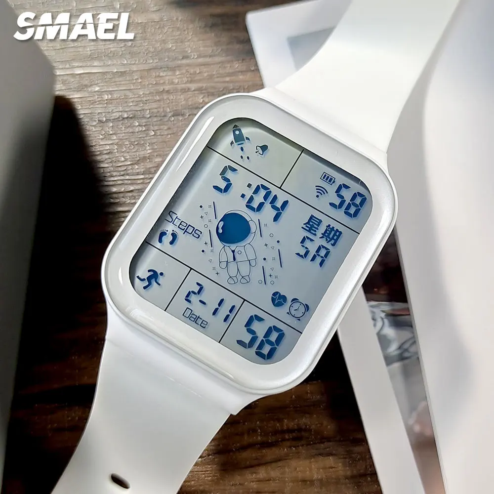

SMAEL LED Display Digital Watch for Men Women Fashion Sport White Waterproof Chronograph Unisex Wristwatch with Date Week 8808