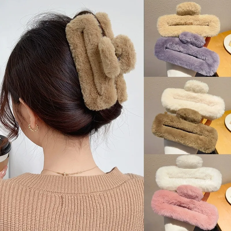 

14CM Woman Extra Large Rectangle Plush Hair Claw Barrettes Girl Fashion Hair Clips Headwear Autumn and Winter Hair Accessories