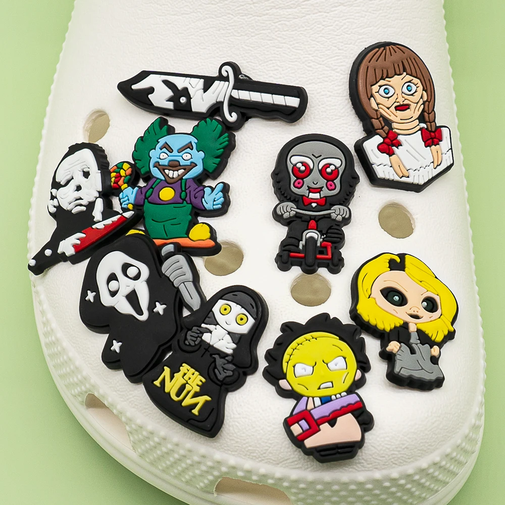 Shoe Charms Random Horror Movies PVC for Women Men Vintage Shoe Decorations Pins for Kids Favor Gifts Clog Buckles Wristbands