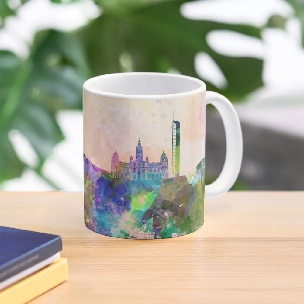 

Glasgow skyline in watercolor background Coffee Mug Beautiful Teas Thermo Cups To Carry Cups Set Coffe Cups Mug