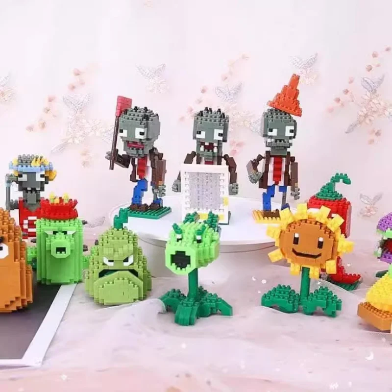 Cartoon Mini Building Block Peashooter and Sunflower Toy Set
