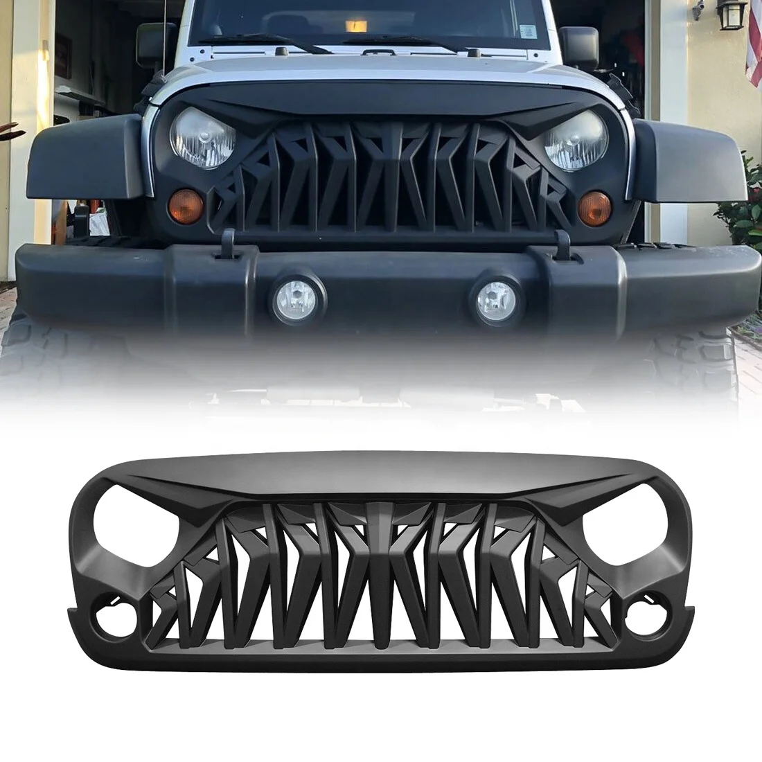 

Автомобильные грили для 2007-2018 Jeep Wrangler JK JKU решетка Передняя решетка акулы Матовый Черный ABS