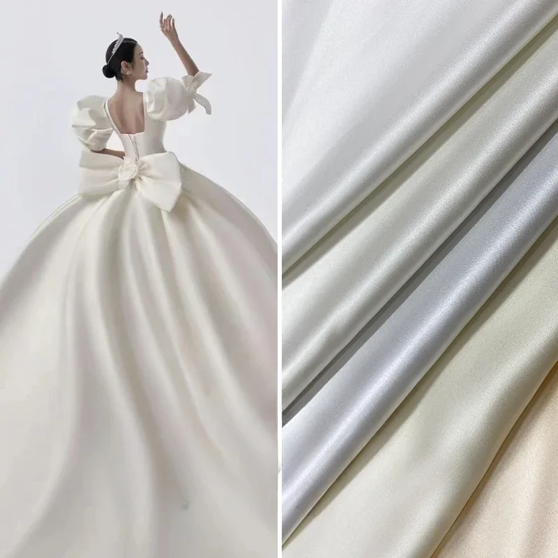 New Thick Satin Clothing Dress Wedding Fabric Designer Fabric By The Meter White Beige Champagne