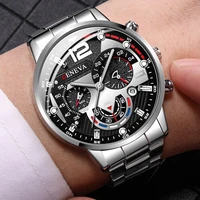 Fashion Men's Watches Stainless Steel Band Analog Quartz Wristwatch with Calendar 4