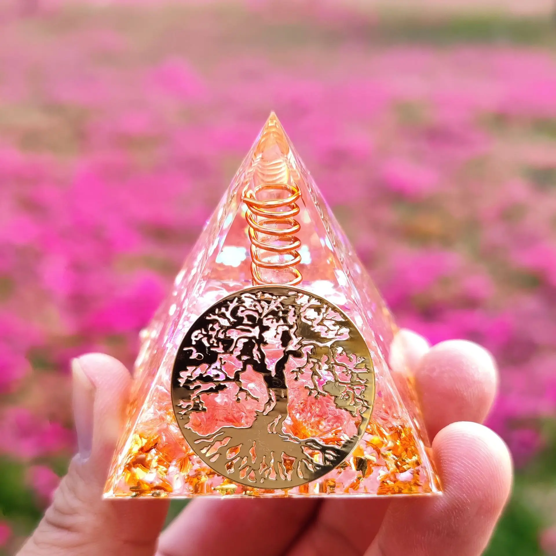 

Orgonite Crystal Ball Crushed Stone Pyramid Energy Generator Spiritual Wealth Tree Home Crafts Resin Tabletop Handmade Decor