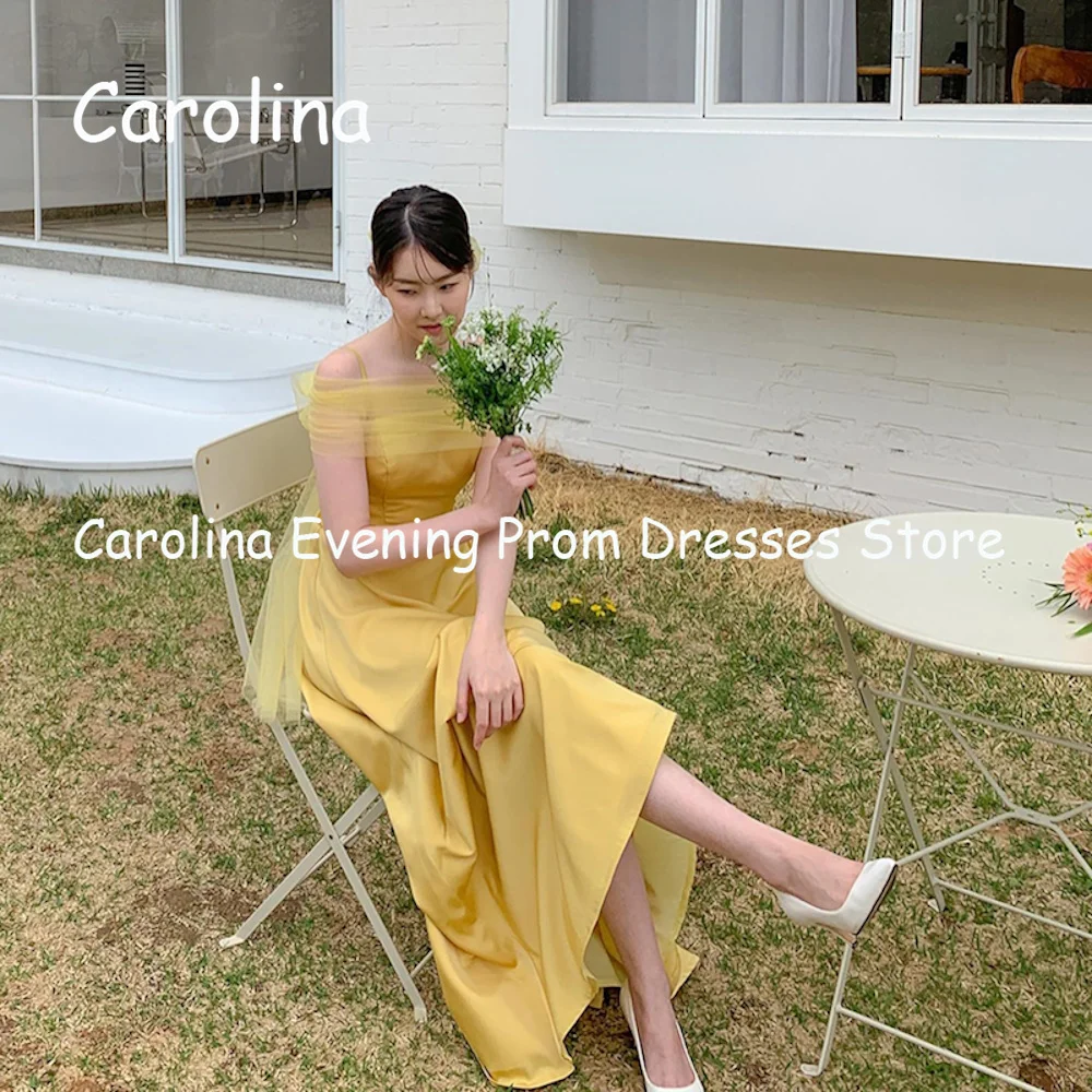 

Carolina Satin A-line Off-the-shoulder Ruffle Prom Gown Ankle Length Korea Evening Formal Elegant Party Dress for Women 2023