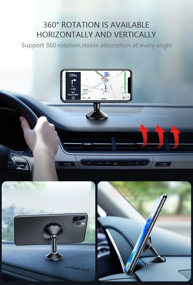 360 Grad drehbarer magnetischer Telefonhalter aus Zinklegierung, Autohalterung, universeller Handyhalter für alle Handys – Detail 3