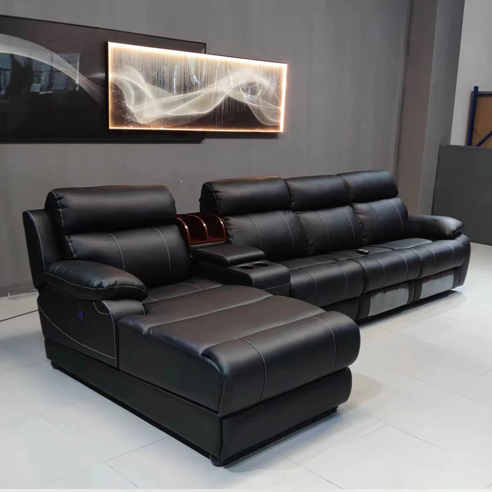 

Experience Ultimate Comfort with MANBAS Italian Genuine Leather Electric Recliner Sofa Set Power Reclining Couch Theater Sofas