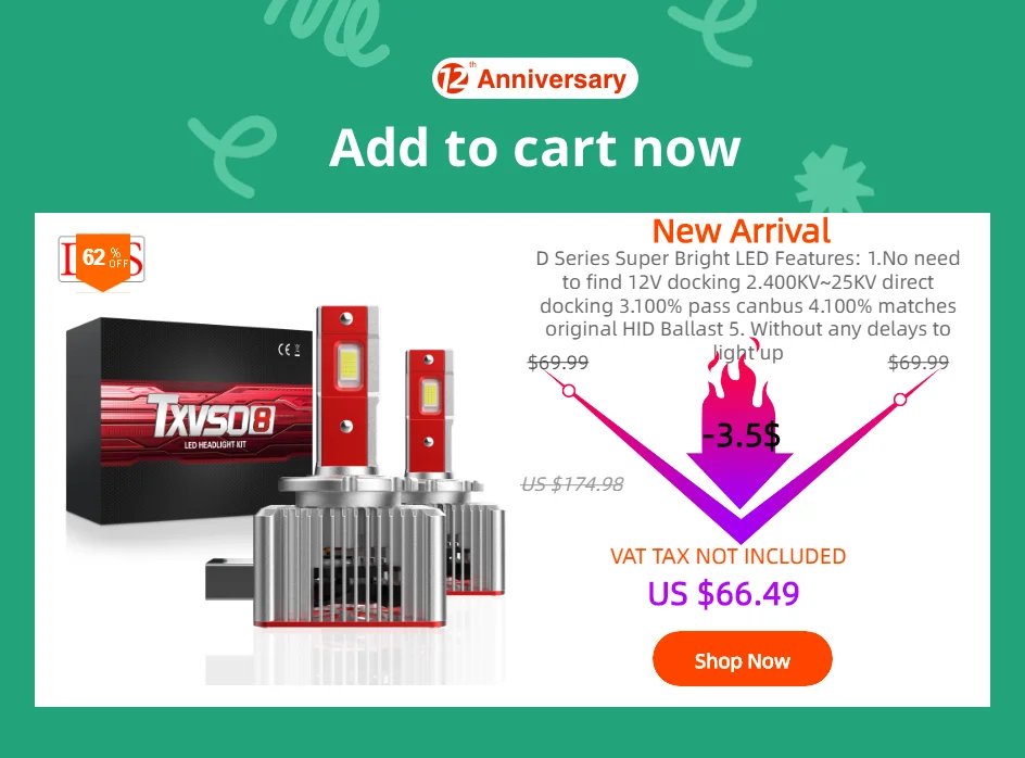 TXVSO8 Super Bright Headlights D1S D2S D3S D4S Xenon HID Car Bulb 35W/55W 9000LM Automobiles Headlamps 4300K 6000K 8000K 10000K