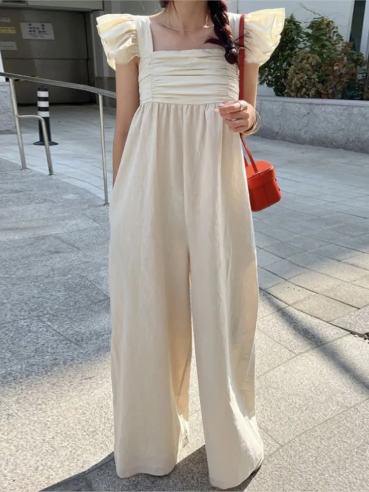 Summer Sleeveless Slip Jumpsuit Women Wide Leg Loose Korean Style Ladies Jumpsuits Casual Fashion Ruffle Woman Long Jumpsuits