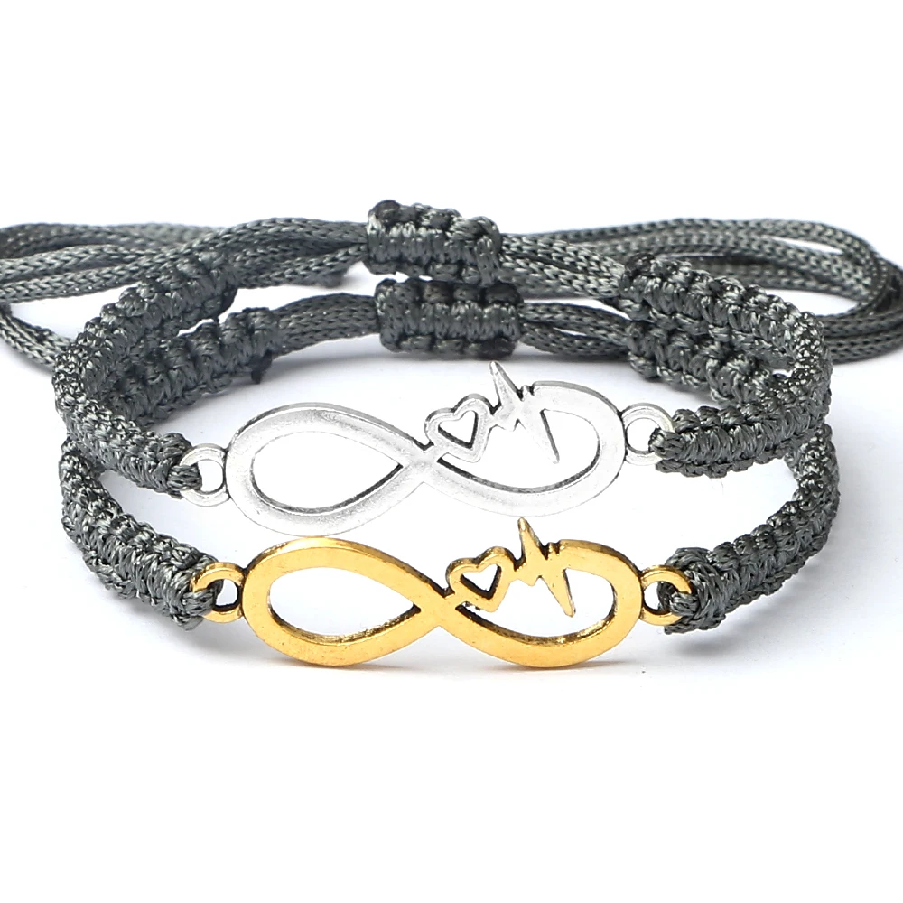  RINHOO 2PC/Set Stainless Steel 8 Infinity Couple Bracelet  Braided Leather Rope Bangle Wrist Adjustable Chain Fit 7-9 Inch for Lover  Friendship (2PC Black): Clothing, Shoes & Jewelry