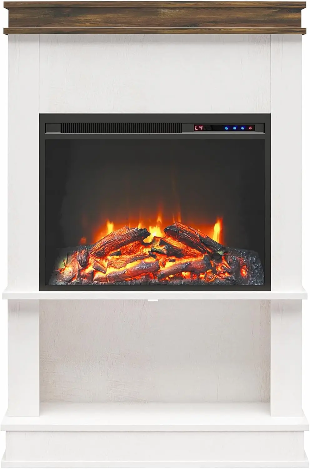 Mateo 30 Inch Electric Fireplace with Mantel and Shelf, Replaceable Fireplace Insert Heater, Freestanding, Remote Control