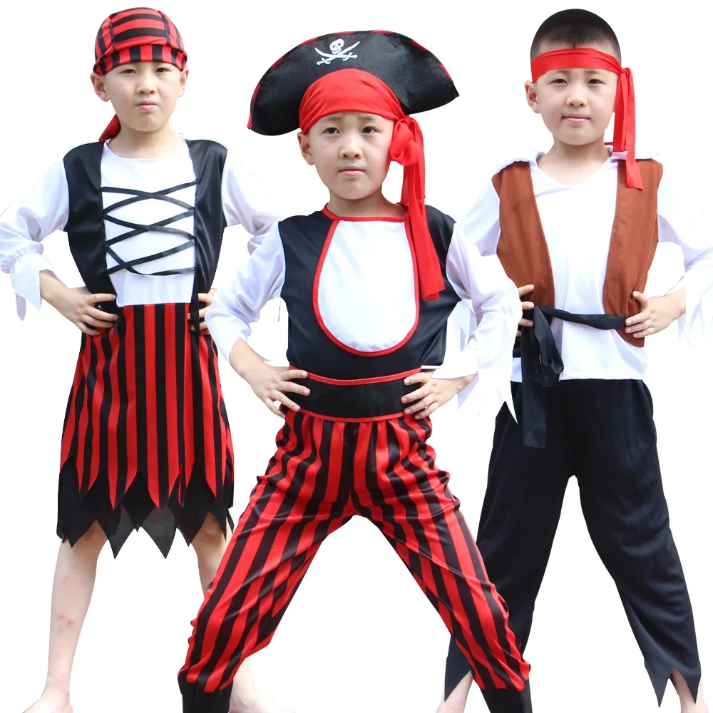 

Kids Boys Pirate with Hat Mask Costume Cosplay Set for Children Boys Birthday Carnival Party Fancy Dress Up No Props