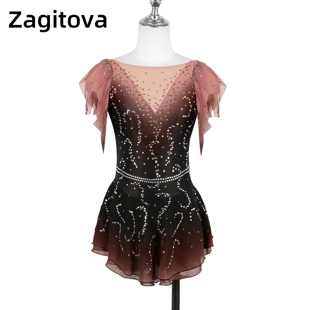 ZagitovaFigureSkatingDressForWomenGirlsIceSkatingClothesSleevelessGradientBrown