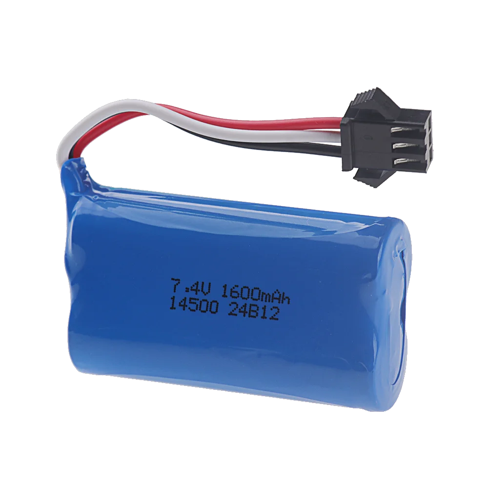 Quatre batteries rechargeables 1600mAh pour robots RC empilées, avec étiquette de capacité visible.