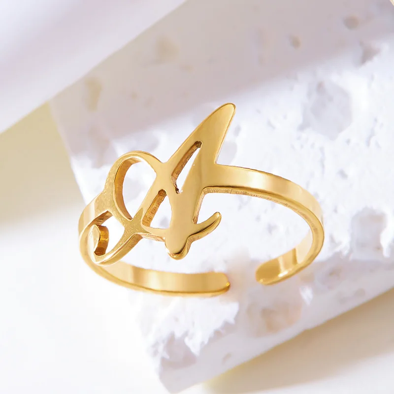 Stainless Steel Initial Letter Rings For Women A-Z 26 Letters Adjustable Aesthetic Wedding Jewelry Gift finger ring wedding rings stainless steel ring adjustable rings wedding ring gold color ring gold color rings