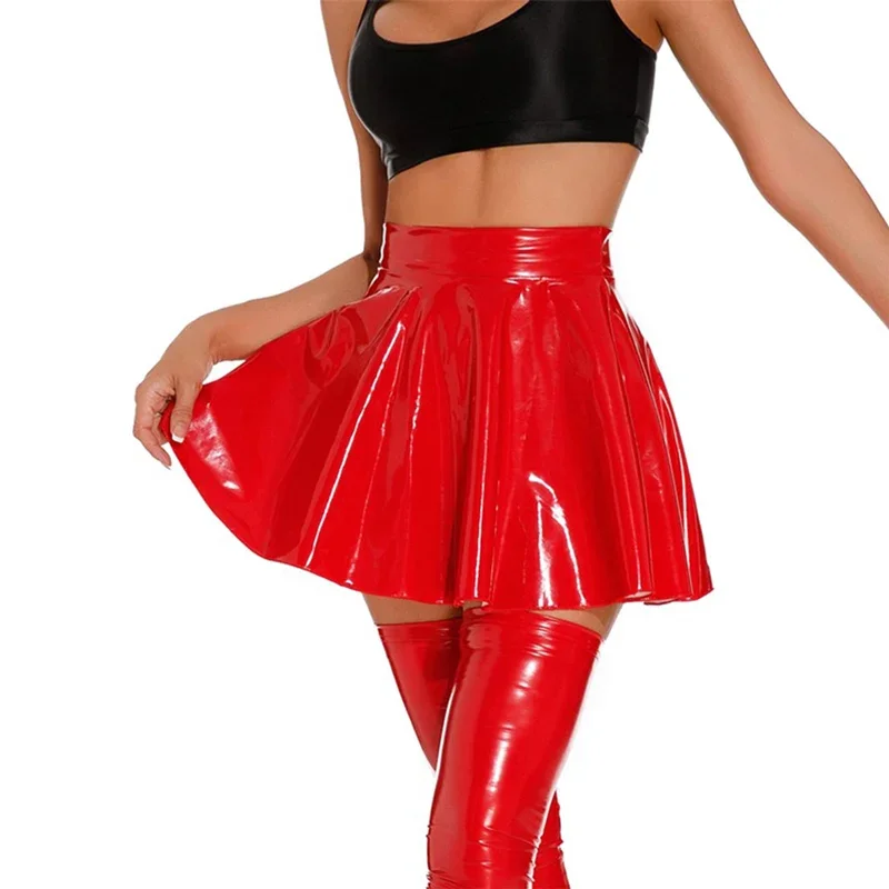 High Waist Women Sexy Erotic Short Skirt Patent Leather Pleated Half-body Dress New Sex Appeal Female Nightclub Performance Wear joseph beuys appeal for an alternative