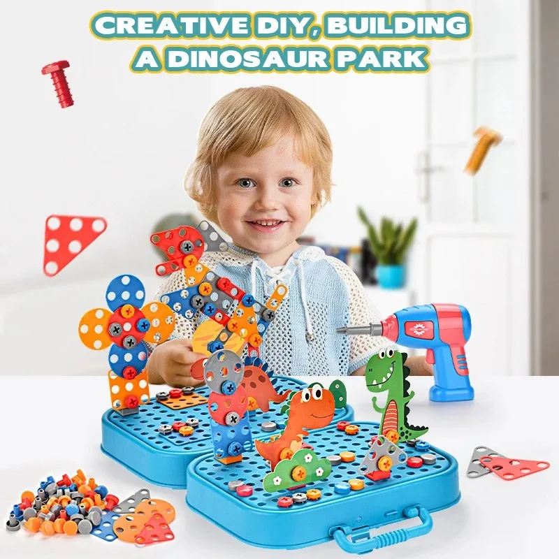 Set di strumenti per giocattoli per bambini trapano elettrico dado a vite giocattoli Puzzle 3D giochi di imitazione Dinosaur Drilling Assembly giocattoli educativi per ragazzi