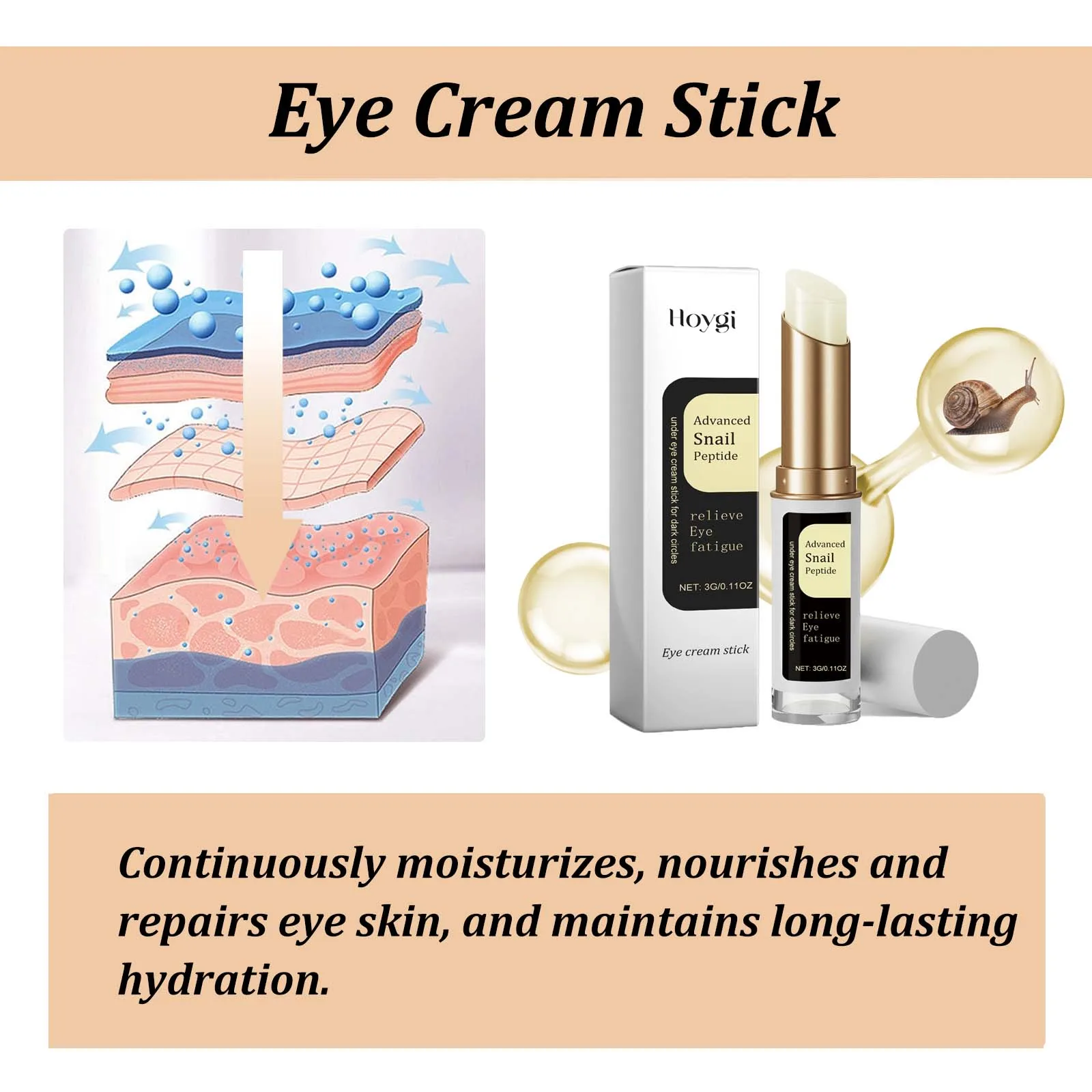 1/2/4 Stück Schnecken-Augencreme-Stick, Kollagen, feuchtigkeitsspendende Augenbehandlung für Augenringe, reduziert Schwellungen und Falten, Creme, Augenpflege – Detail 7