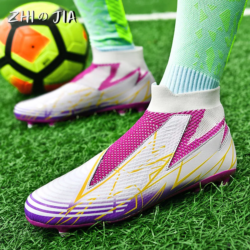 Youth Adult TF Professional Training Football Shoes Leather Knitted Breathable Anti Slip Sneaker Fashion Trendy Footwear 36-45 5
