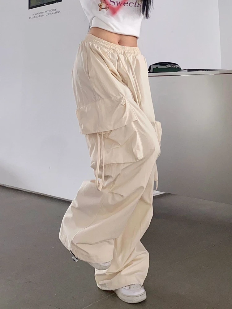 

Y2k High Waist Cargo Pants 90s Vintage Clotheswide Leg Pants Women Loose Lacing Big Pocket Gyaru Womens Cargo Long Trousers