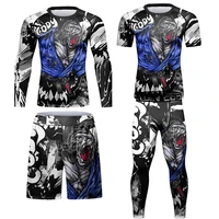 Men MMA Boxing Muay Thai Compression Set Tracksuit Running Rashguard Training Fitness Sportswear Workout Gym Clothing Sport Suit 1