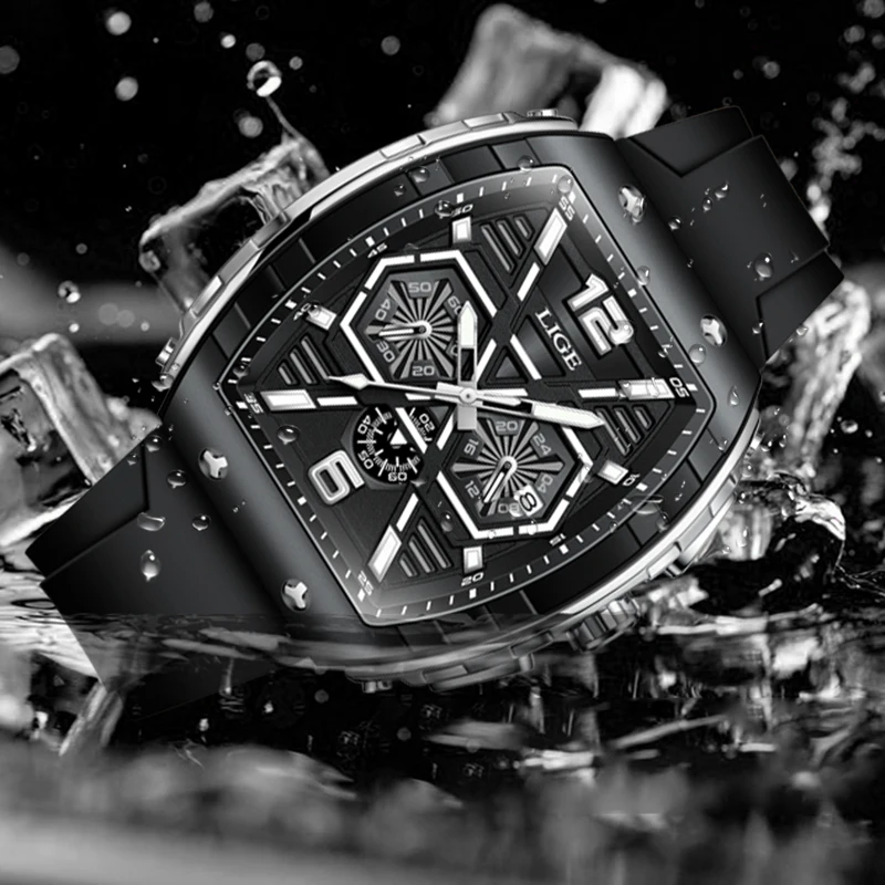 LIGE Mens Watches Top Brand Luxury Military Quartz Watch For Men Fashion Silicone Waterproof Chronograph Clock Male Montre Homme