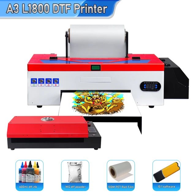 A3 DTF L1800 Printer Tshirt Printing Machine with Roll Film Holder 10.3 RIP  Software DTF Transfer Film Roll Film Printer Machine - AliExpress