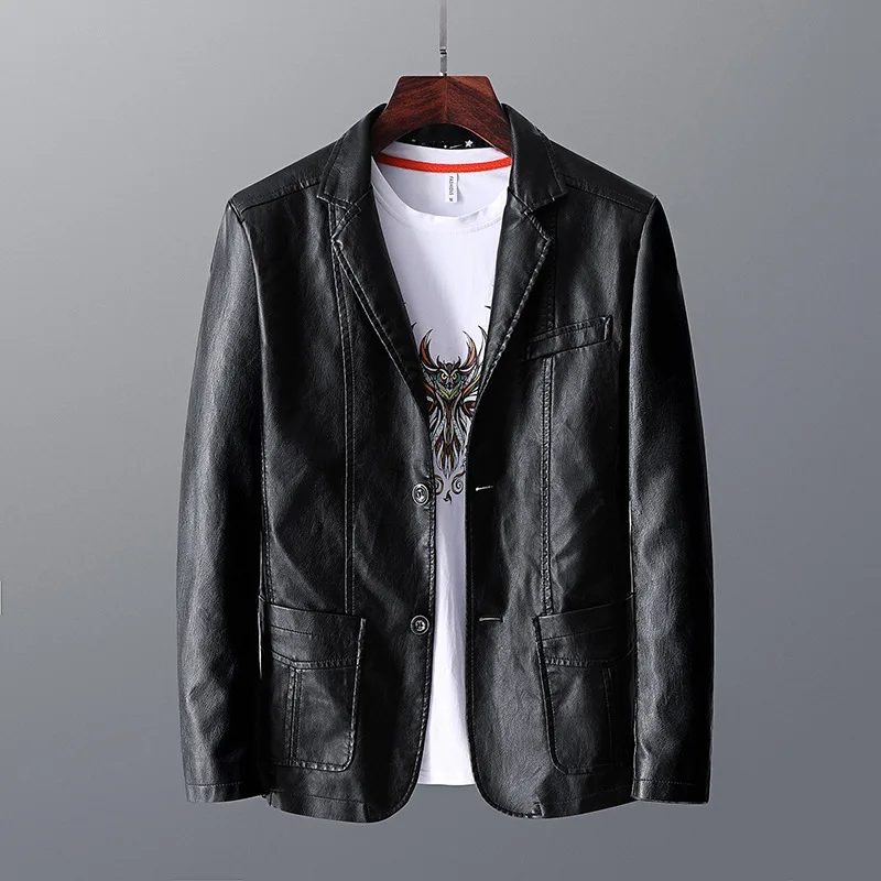 

Men's Autumn and Winter Thin Section Lapel Slim Fit Casual Leather Suit