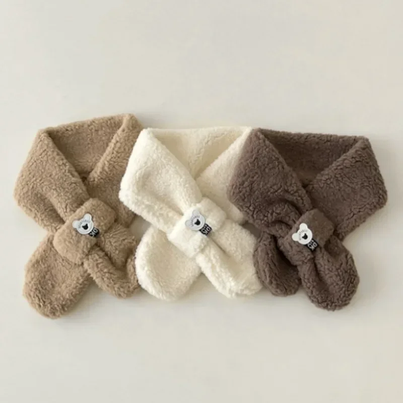 Winter Coral Fleece Pure Color Collar Children Soft Scarf Baby Boy Girls Plush Little Bear Neck Warm Scarves Outdoor Neckerchief kids scarf